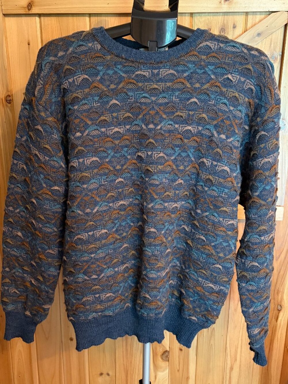 VTG Tricots St. Raphael Pure Merino Wool 3D Geometric Wave Knit Sweater SZ Small